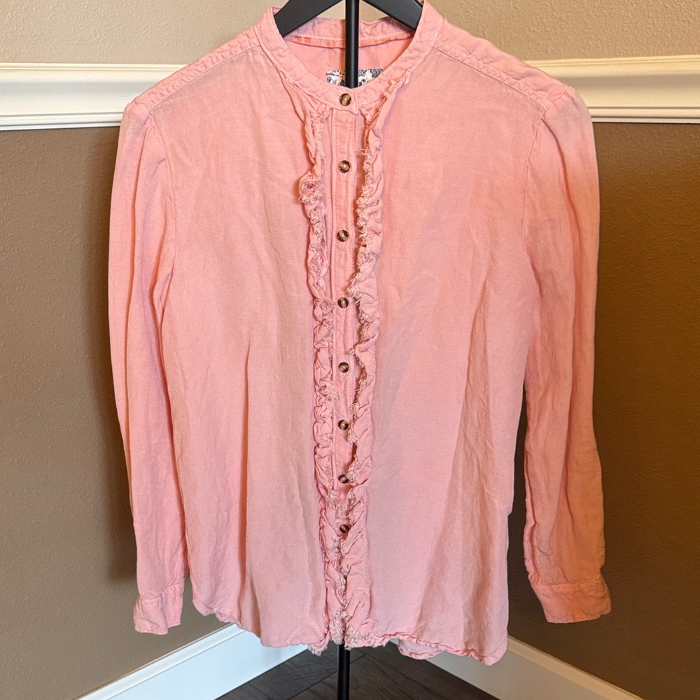 Pilcro By Anthropologie Pink Ruffled Button Down Shirt